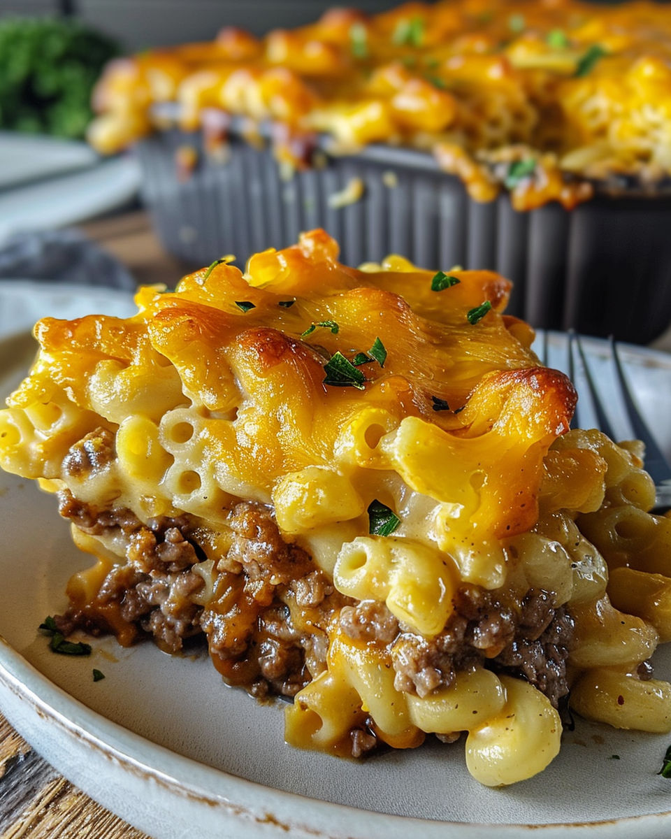 A close up of a casserole dish with macaroni and cheese.