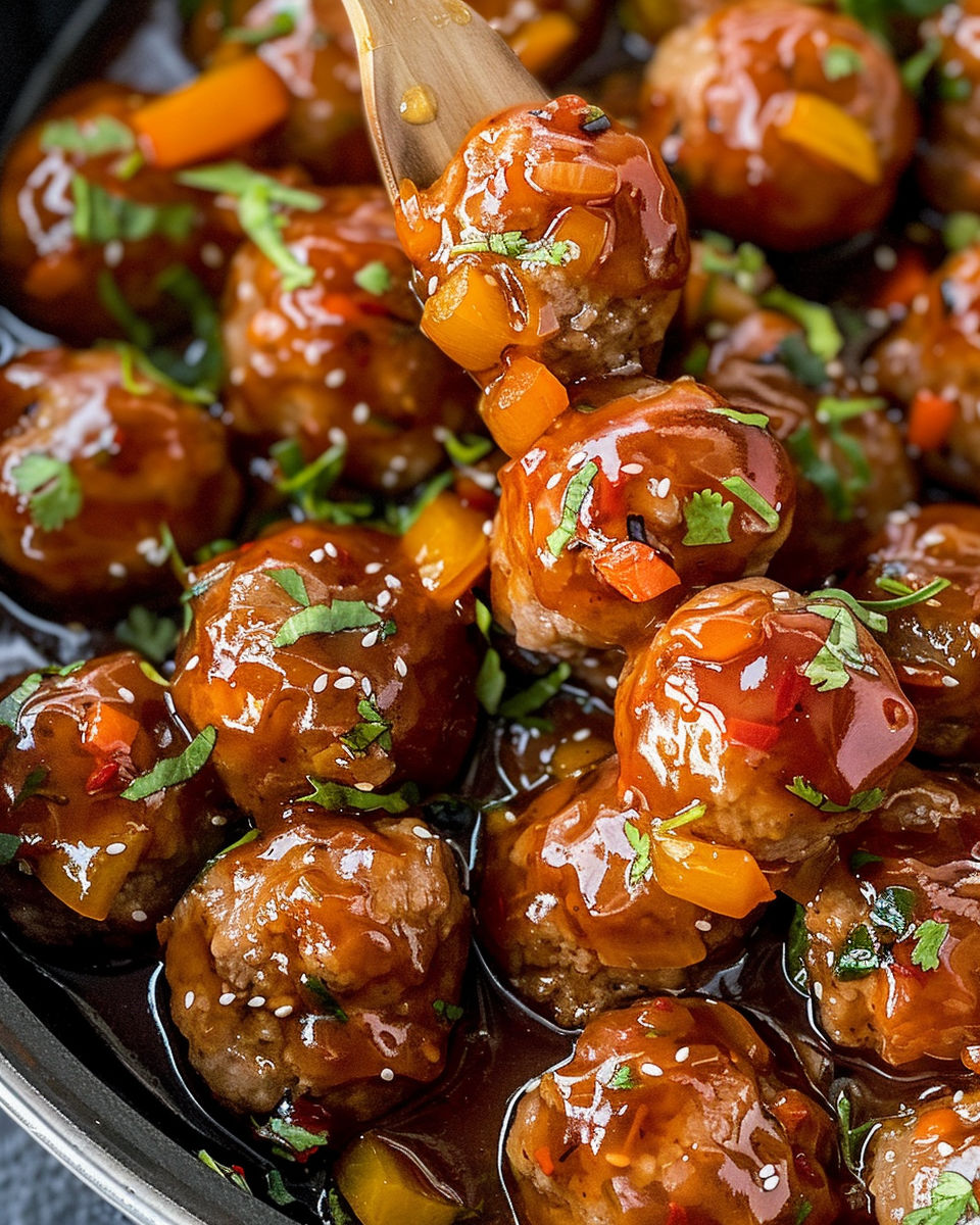 Sweet and sour meatballs in a bowl.