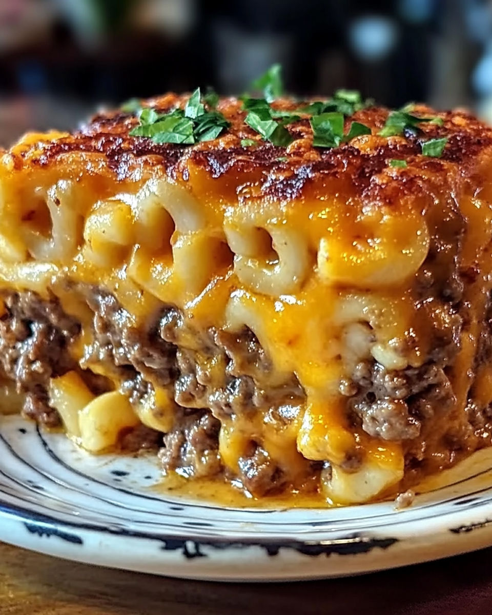 A plate of mac and cheese meatloaf.