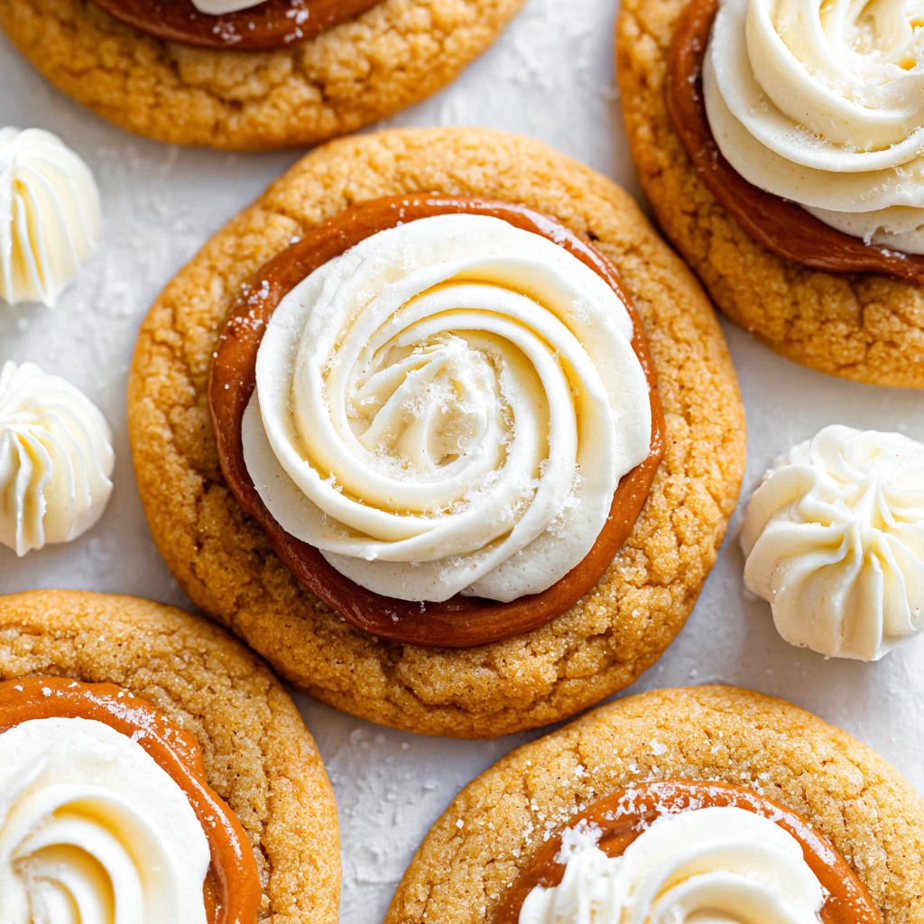 A cookie with white frosting and a swirl on top.