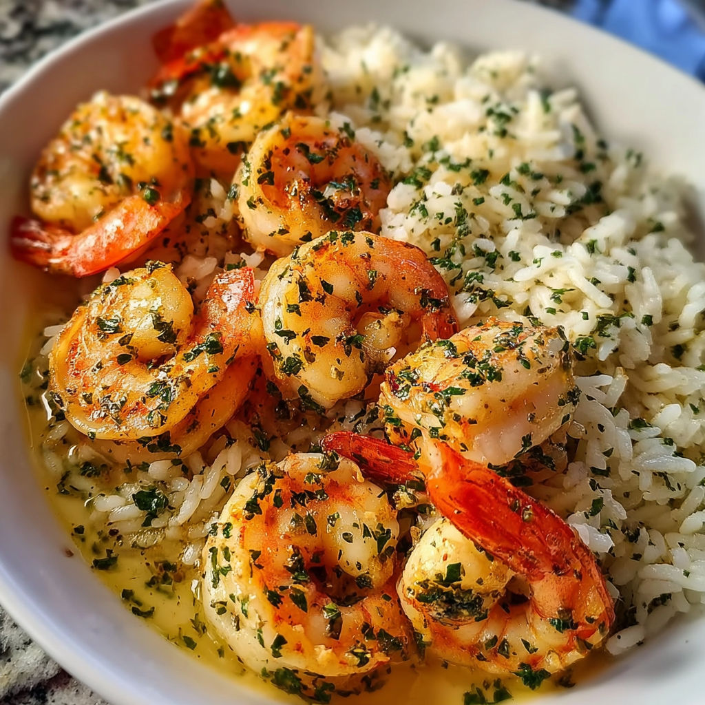 A bowl of shrimp and rice.