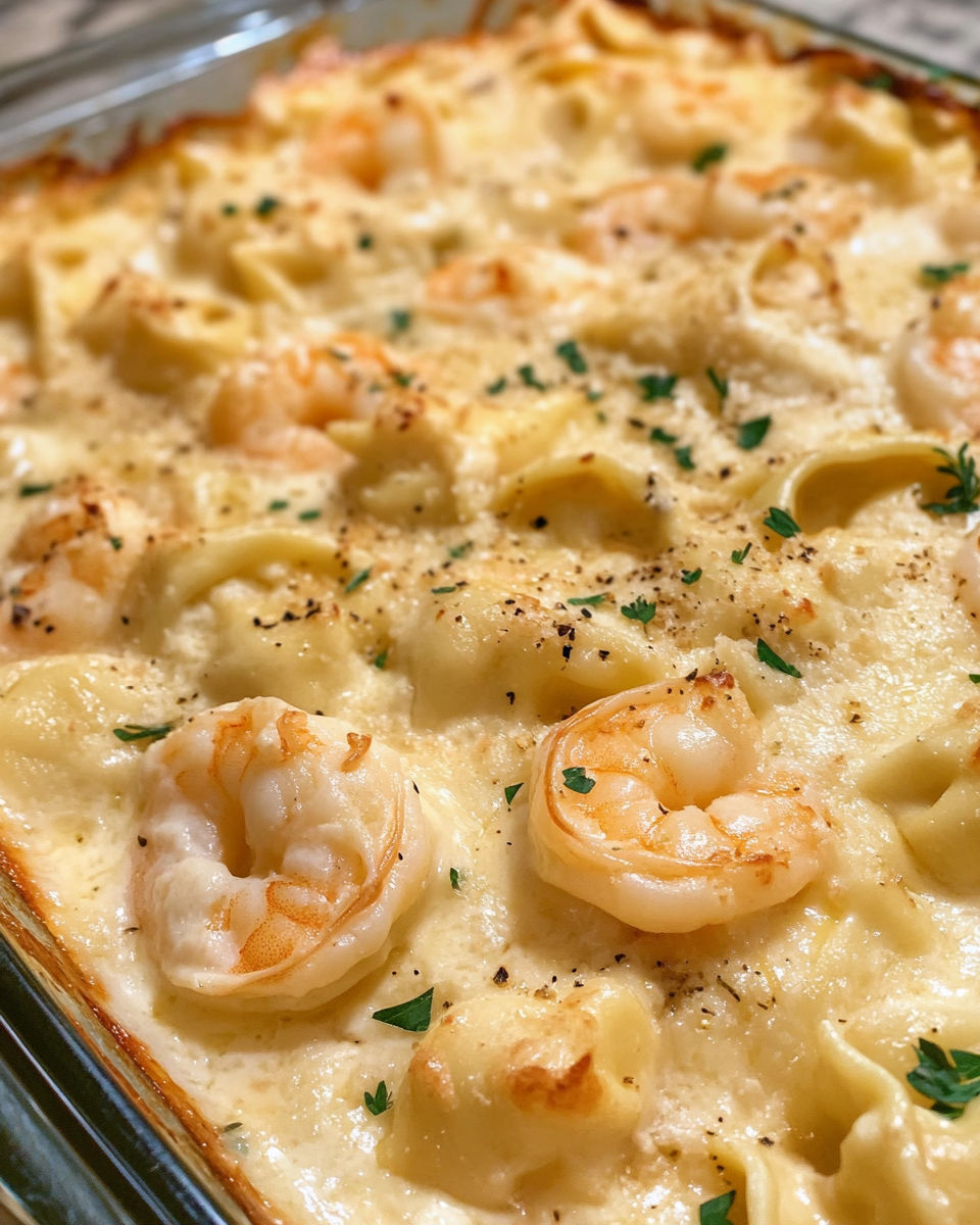 A dish of shrimp and noodles.