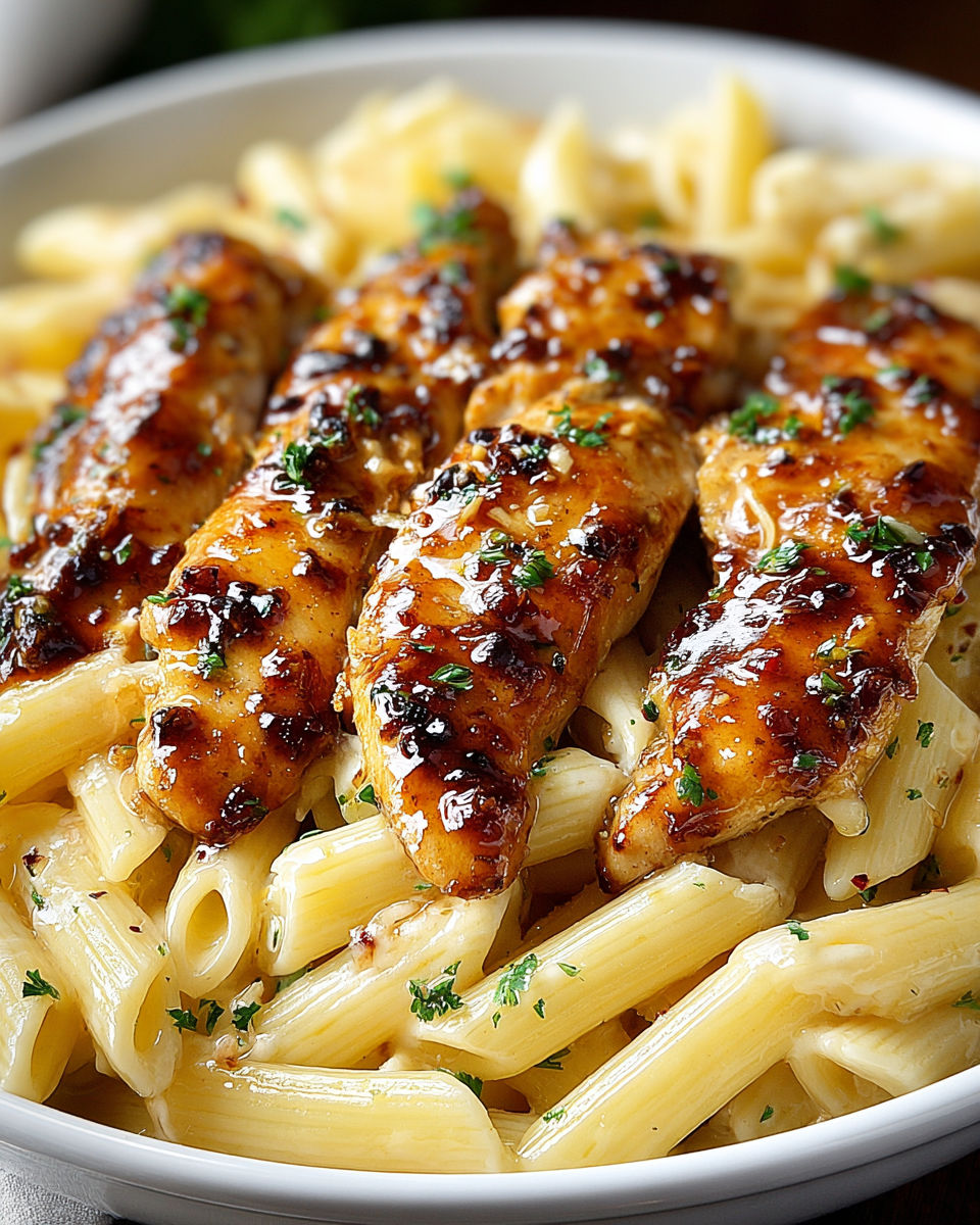 A plate of food with chicken and noodles.
