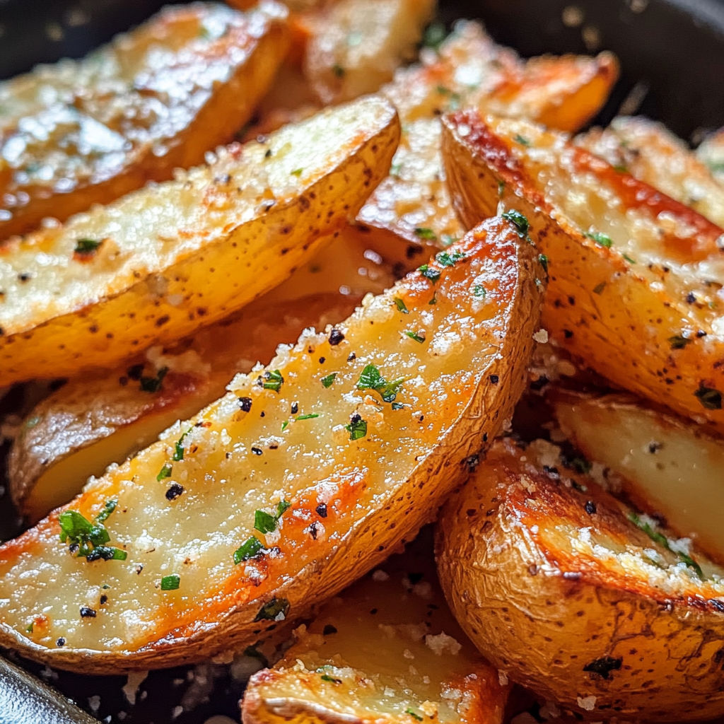 Baked garlic parmesan potato wedges.