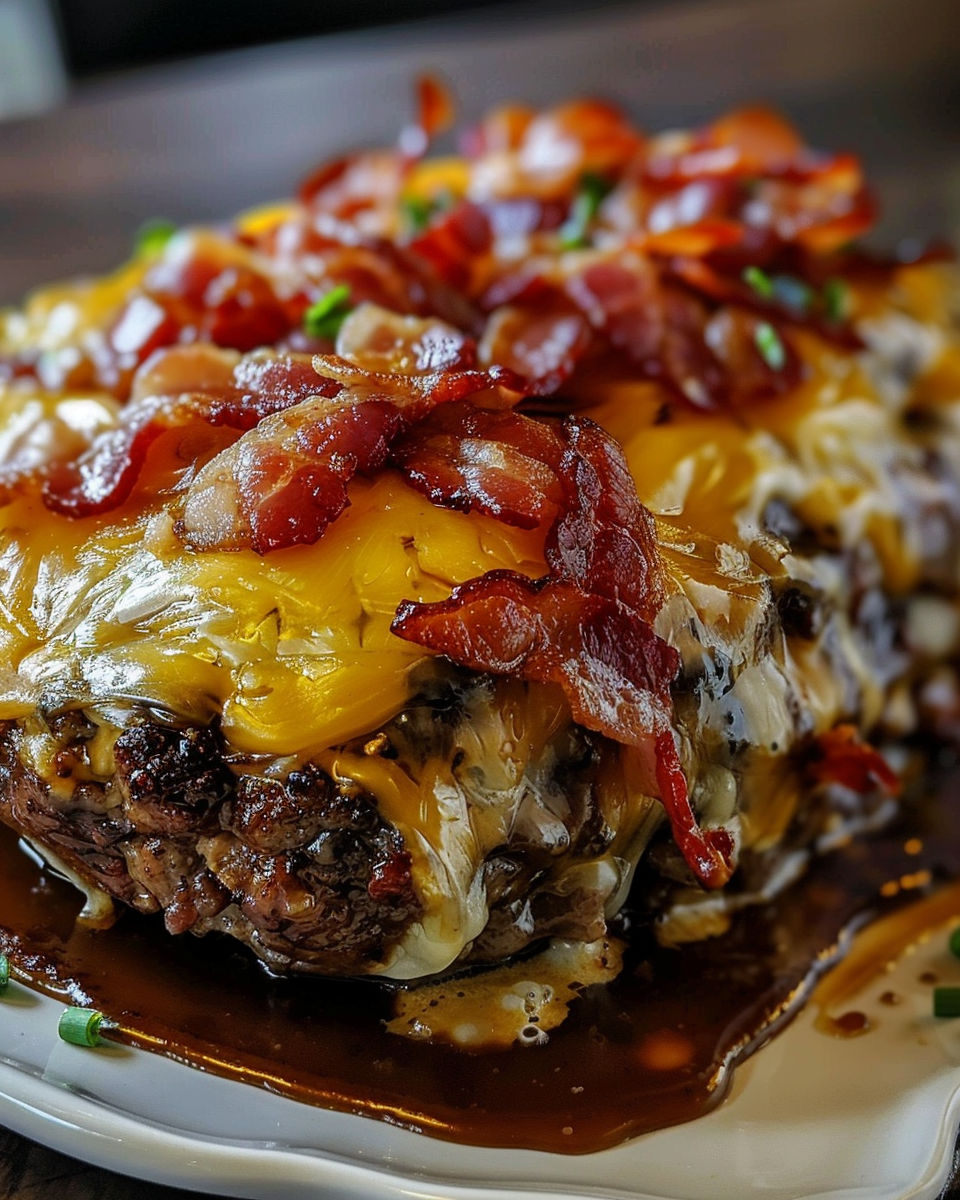 A close up of a cheeseburger with bacon on top.