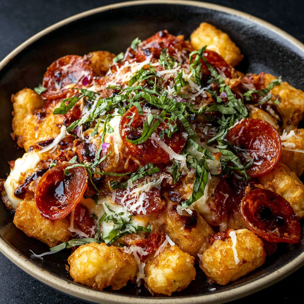 A plate of pepperoni pizza tots.