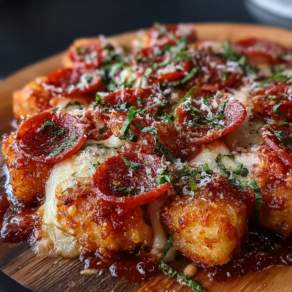 A plate of pepperoni pizza tots.