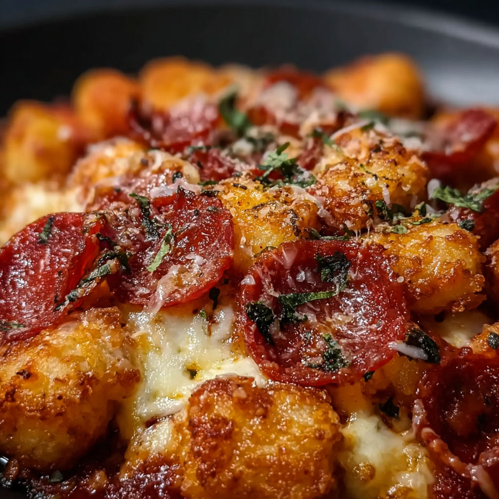 A plate of pepperoni pizza tots.