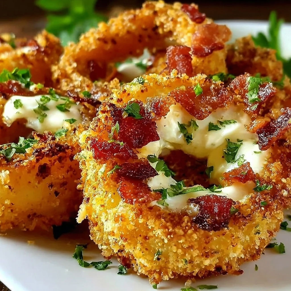 A plate of jalapeno popper stuffed onion rings.