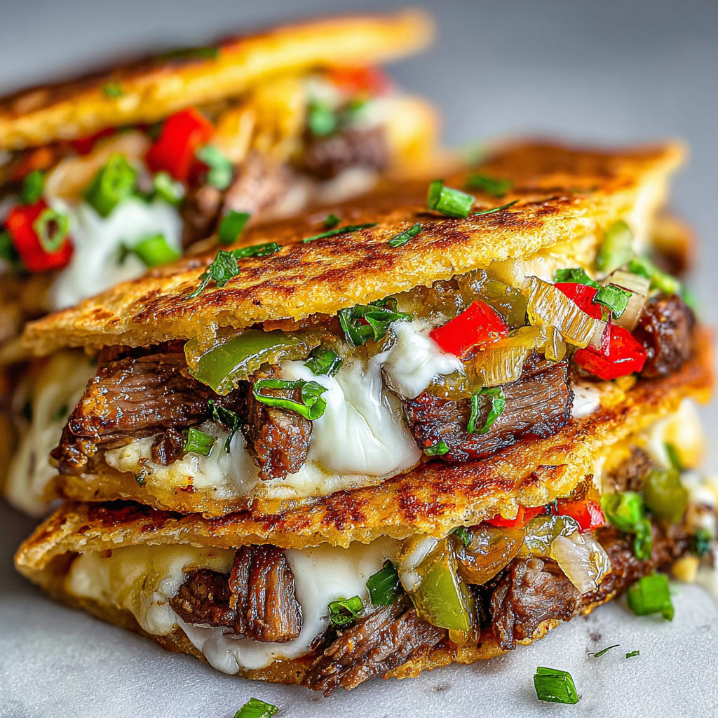 A stack of Philly Cheese Steak Quesadillas.