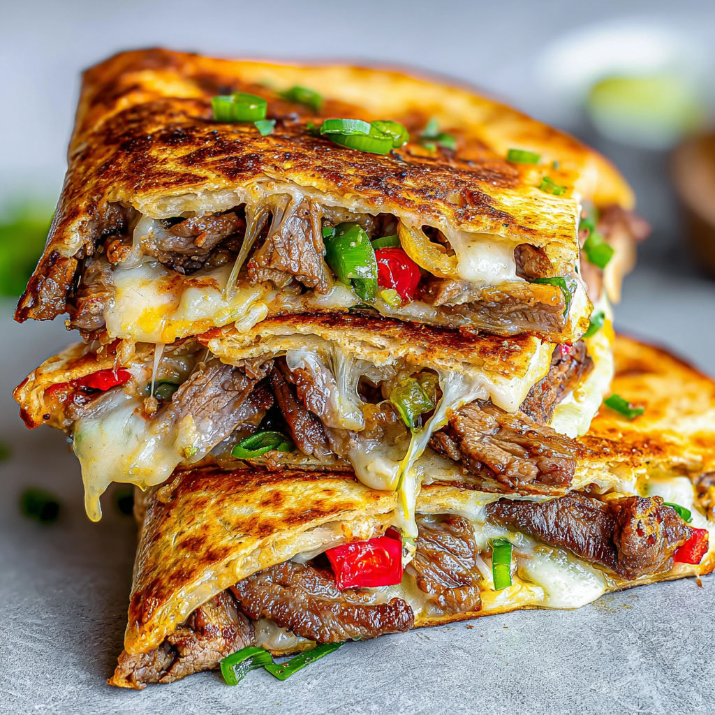 A stack of sandwiches with meat and vegetables.