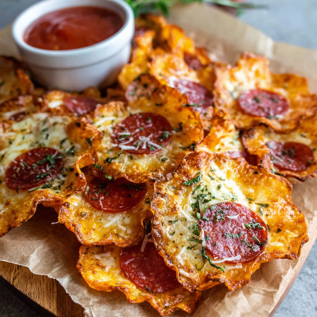 A plate of pizza chips with a bowl of sauce.