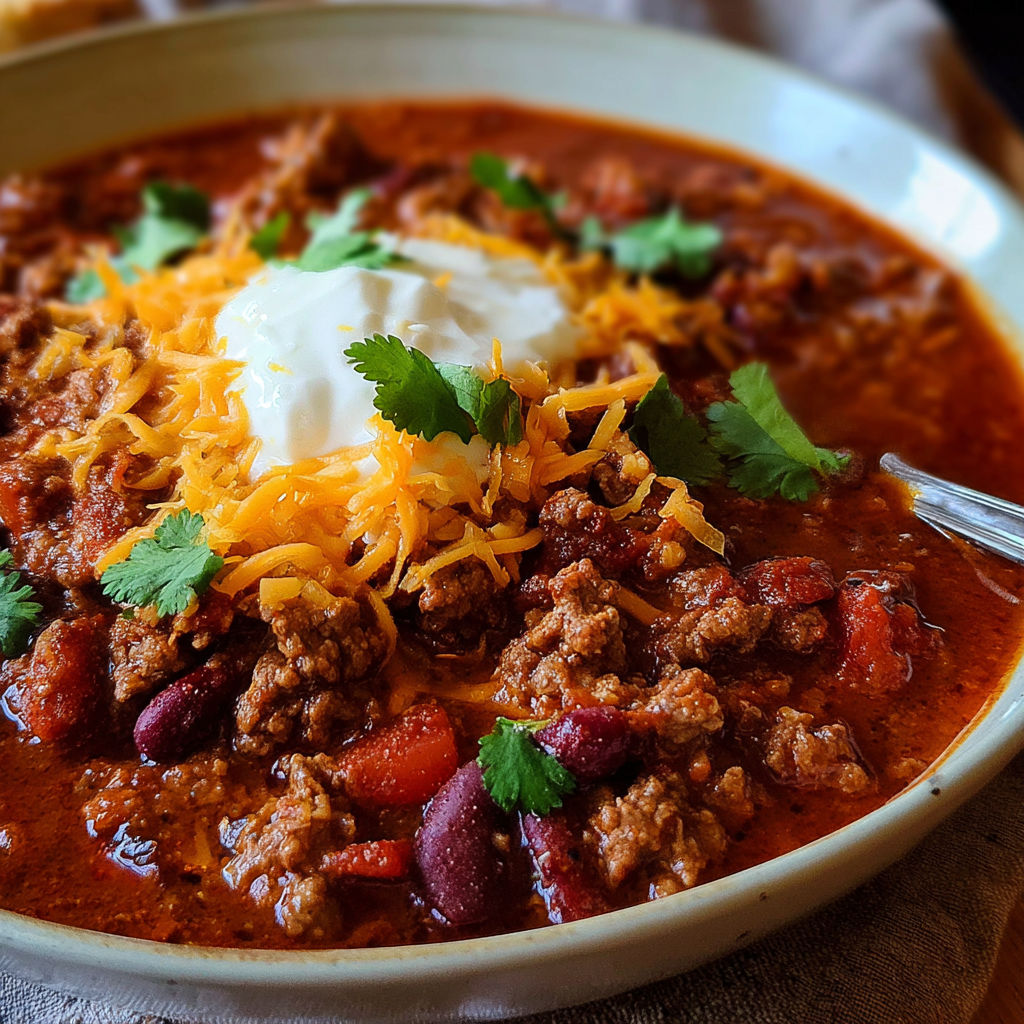 A bowl of chili with cheese on top.