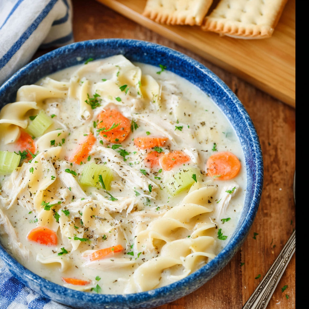 A bowl of soup with carrots and chicken.