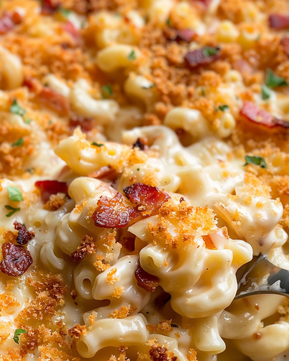 A close up of a delicious macaroni and cheese dish.
