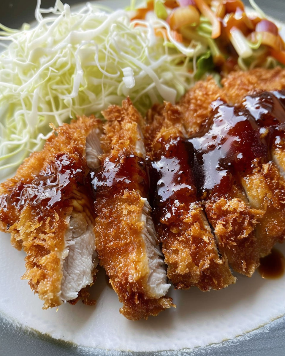 Crispy chicken katsu with gravy.