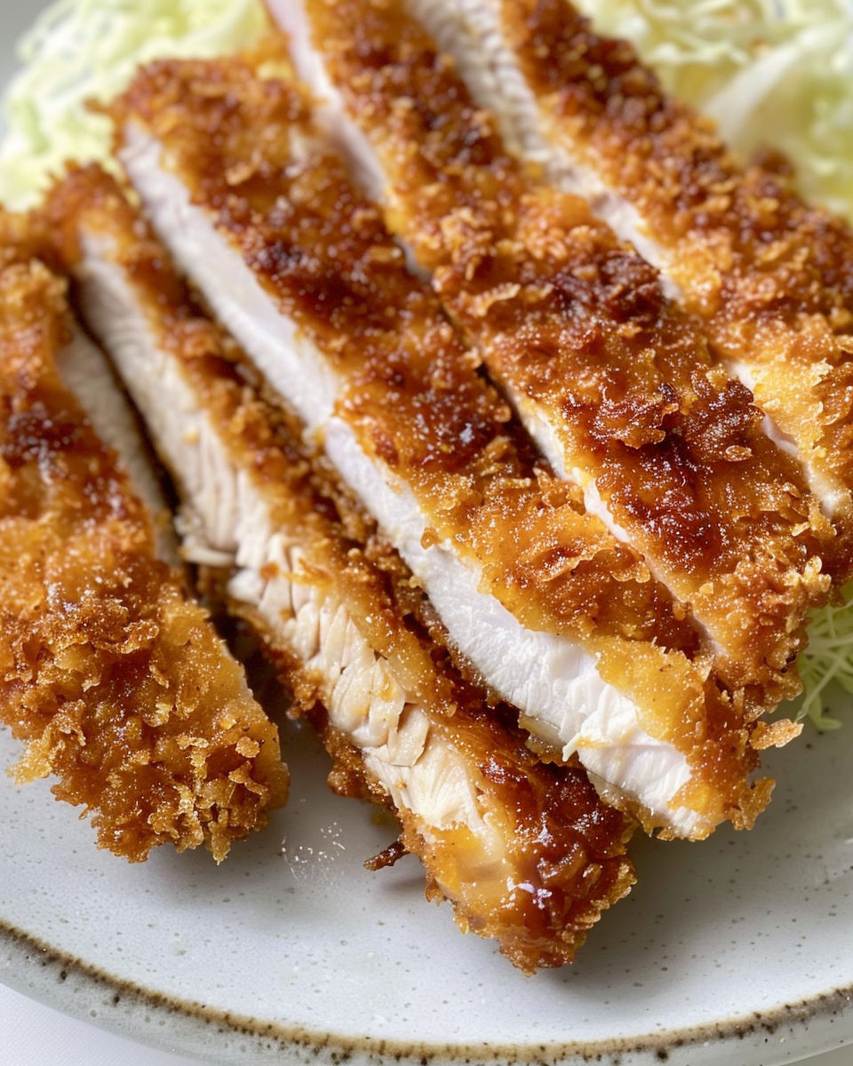 Crispy chicken katsu on a plate.