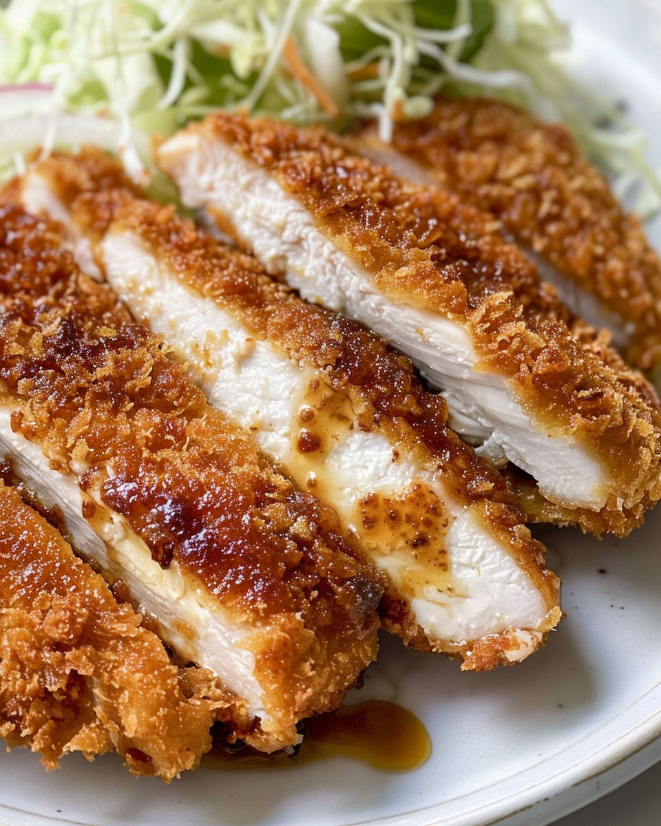 Crispy chicken katsu with a side of salad.