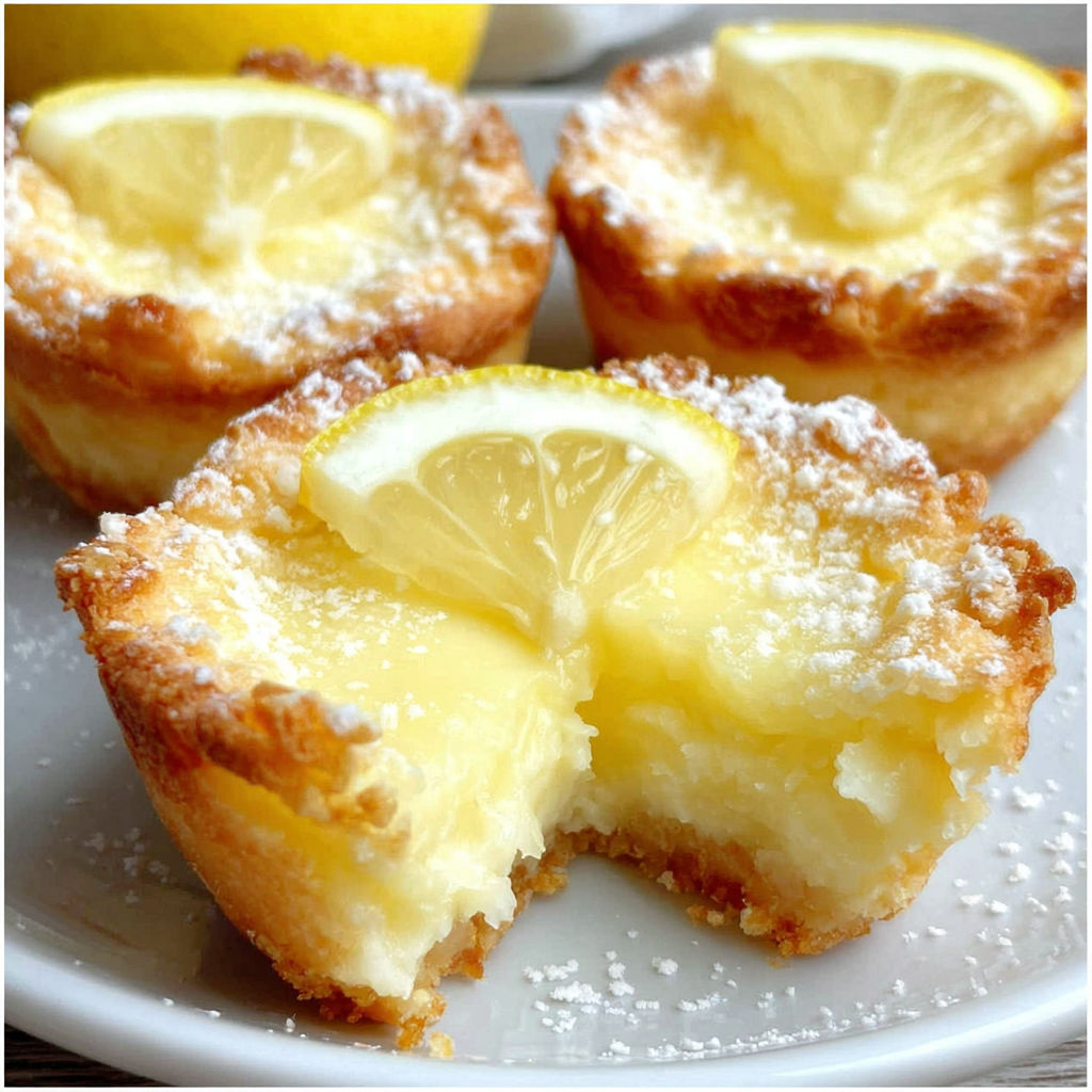 A slice of lemon pie with powdered sugar on top.