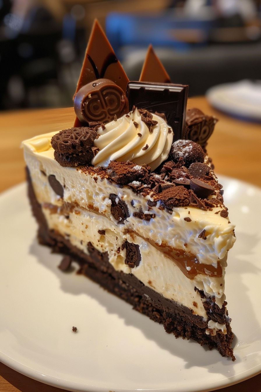 A slice of cookies and cream cheesecake.