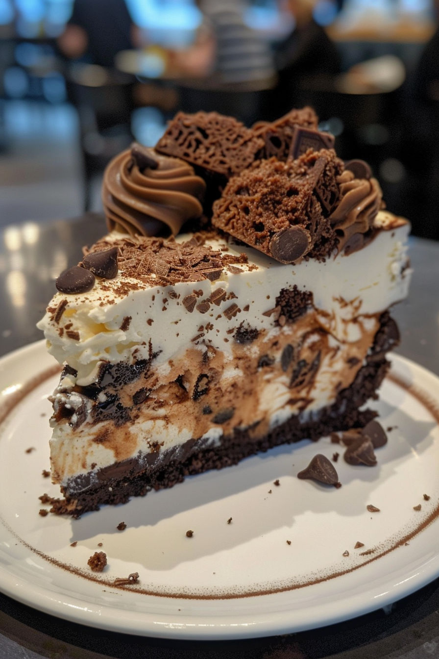 A slice of cookies and cream cheesecake.