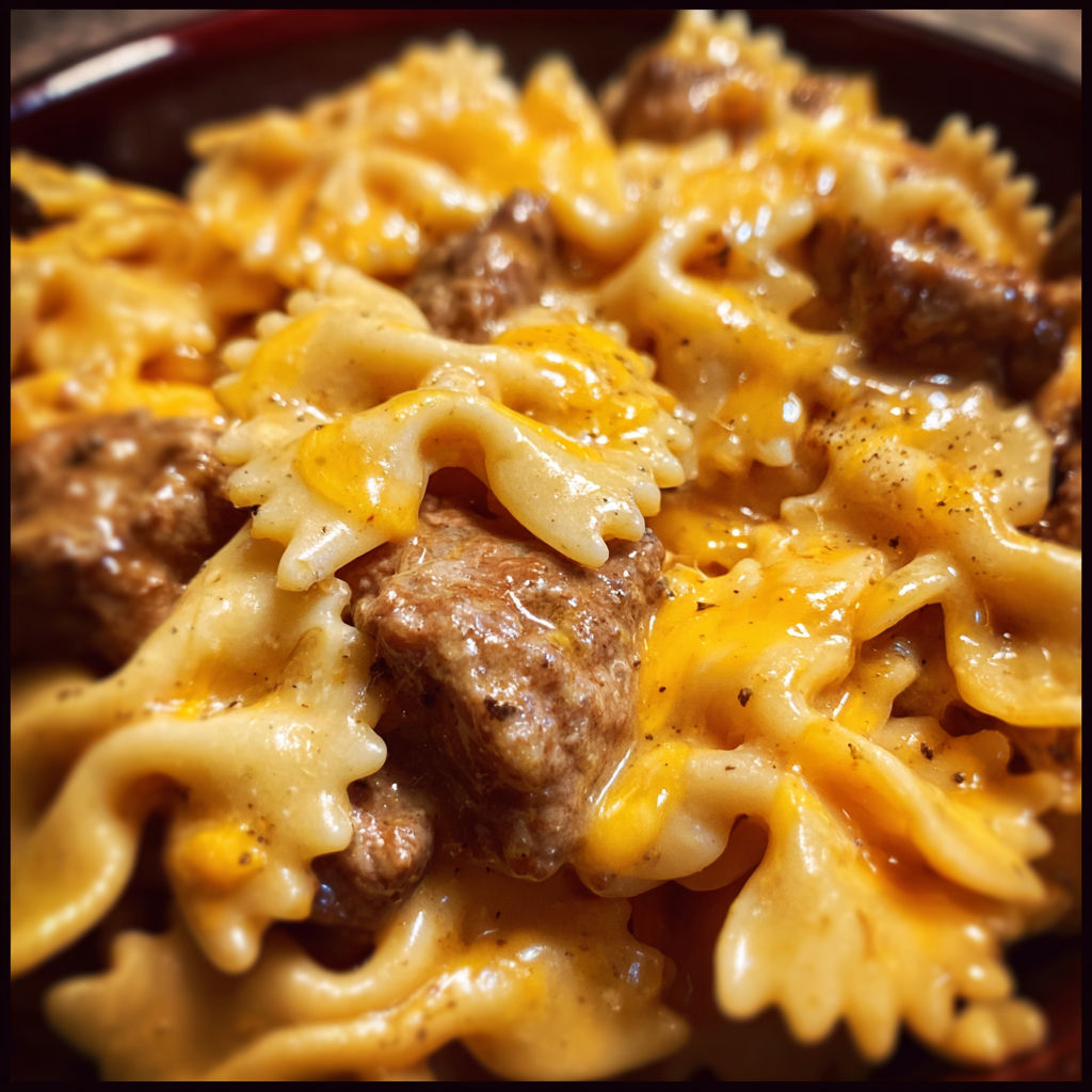 A plate of pasta with meat and cheese.