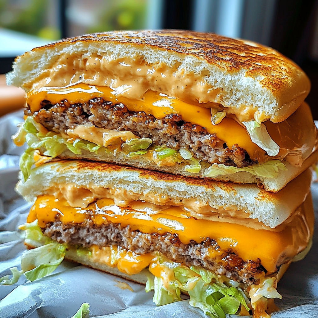 A Big Mac sandwich with lettuce and cheese.
