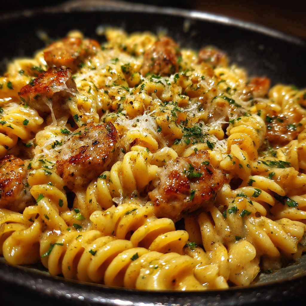A bowl of pasta with meatballs and cheese.
