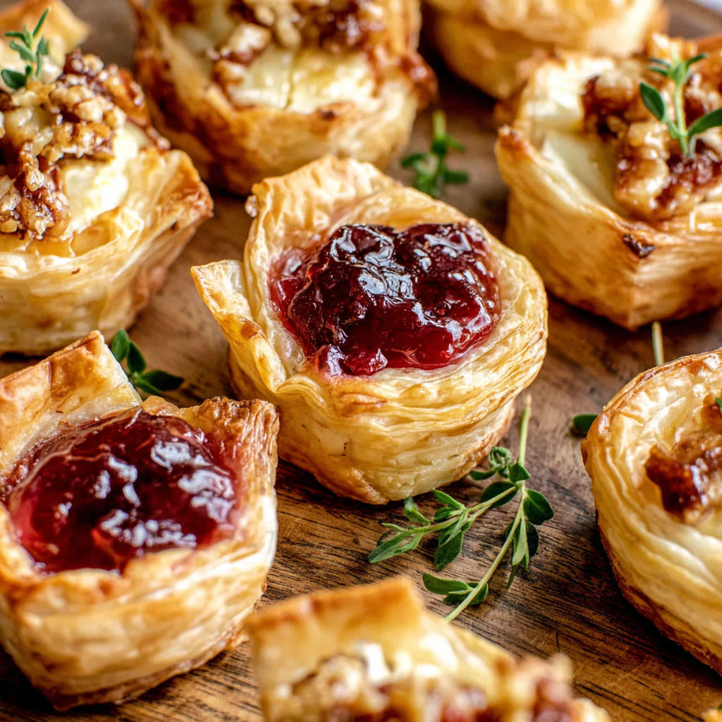 Puff pastry brie bites with jelly.
