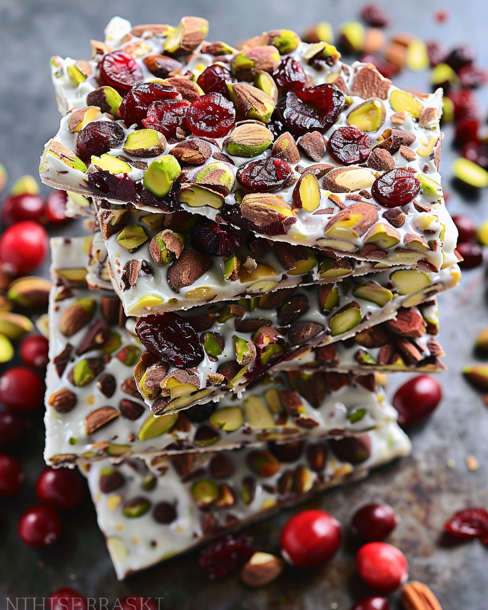A stack of bars with nuts and cranberries.