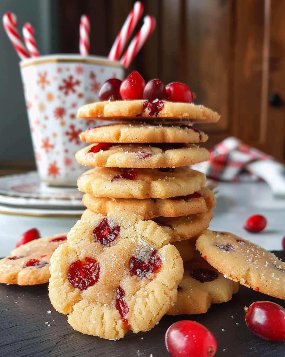 A stack of cookies with red berries on top.