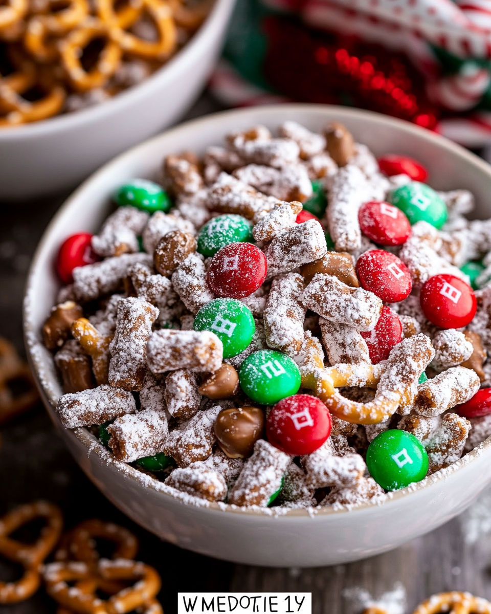 A bowl of candy with green, red, and white colors.