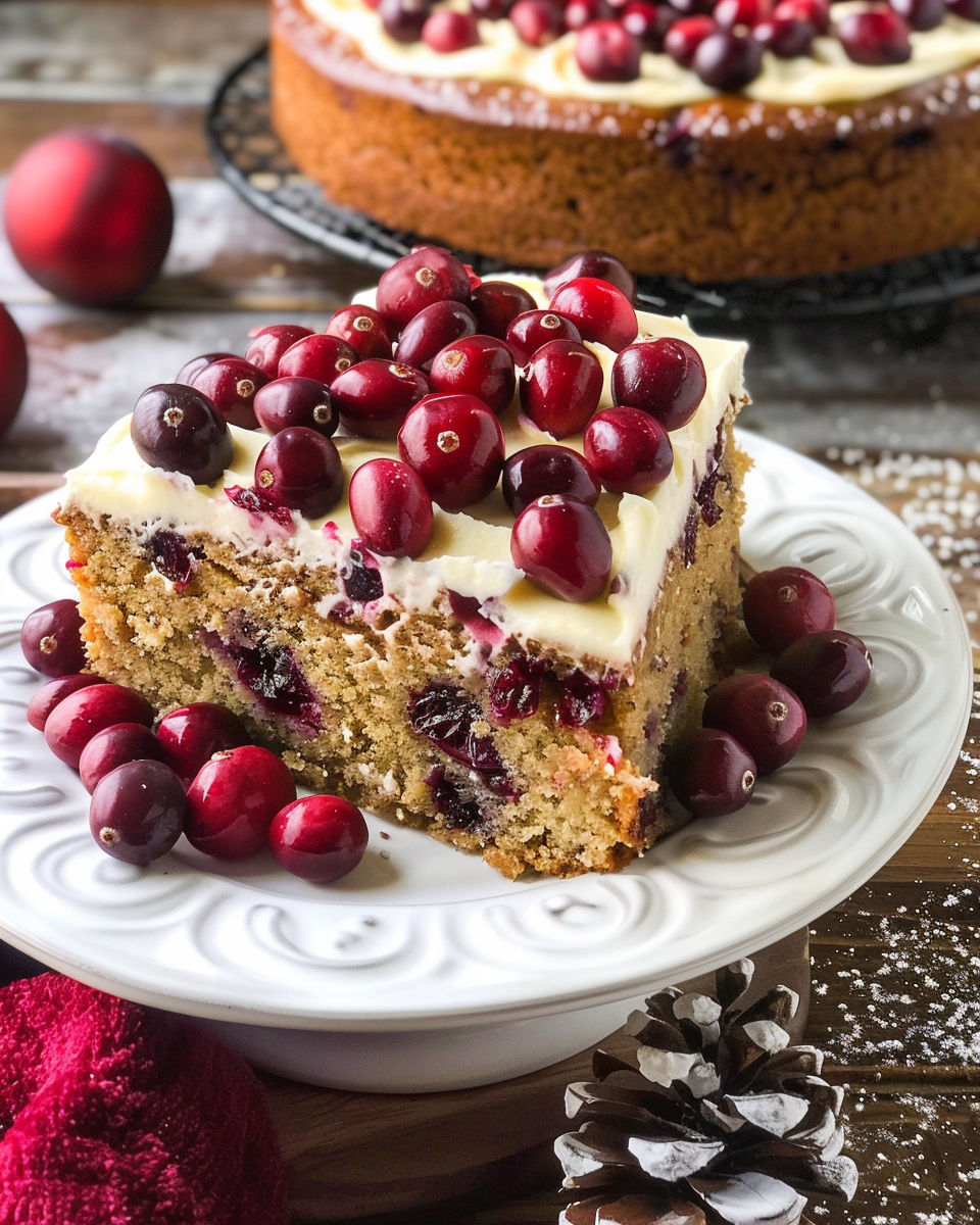 A slice of cranberry Christmas cake.