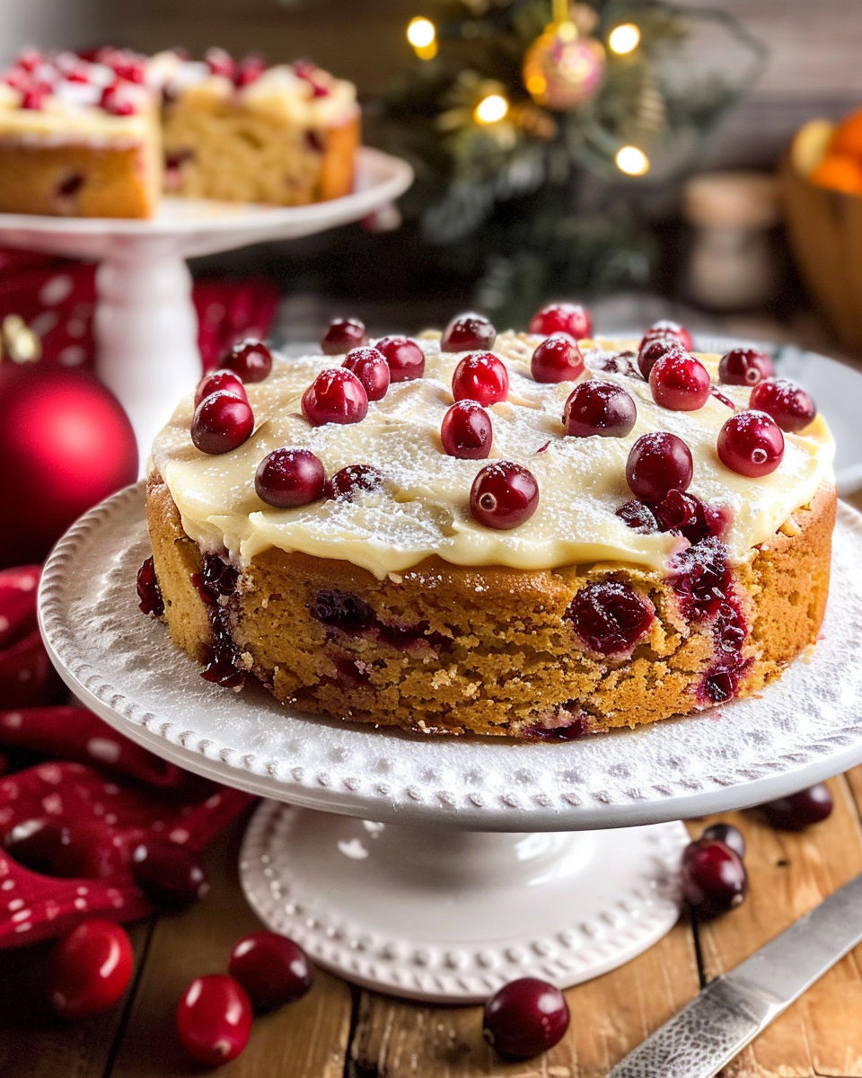 A slice of cranberry Christmas cake.