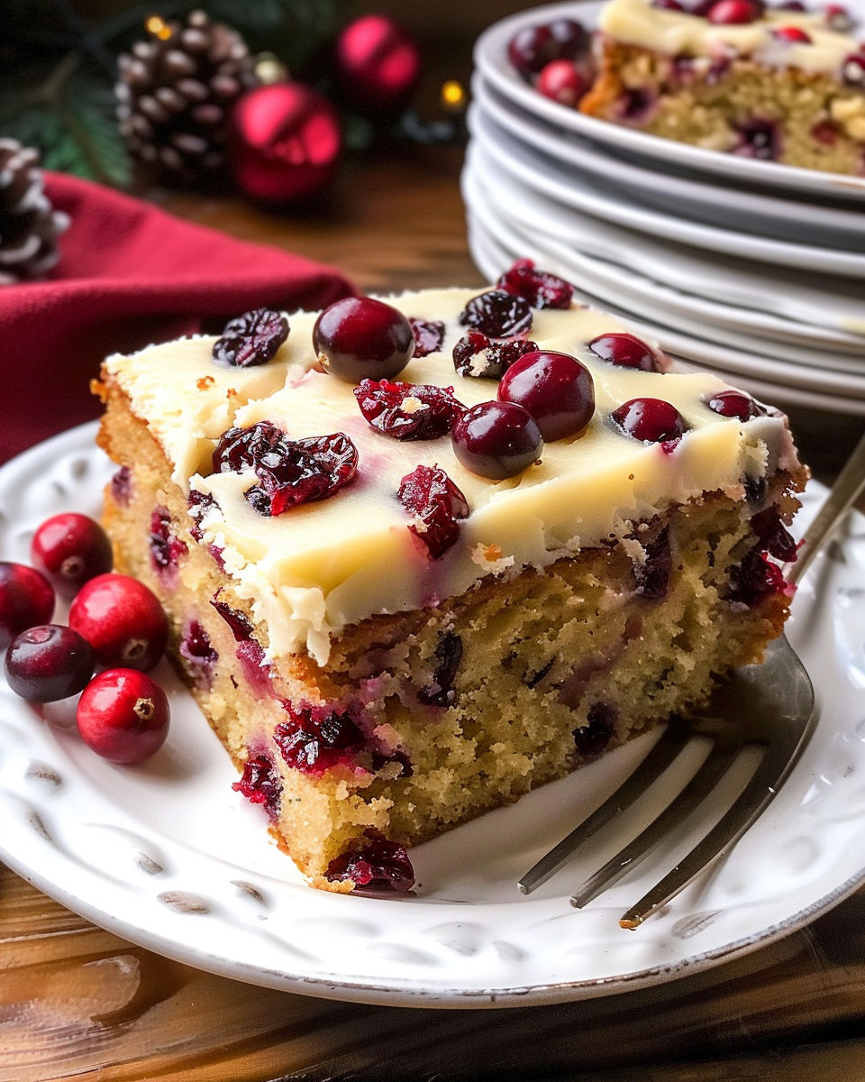 A slice of cranberry Christmas cake.