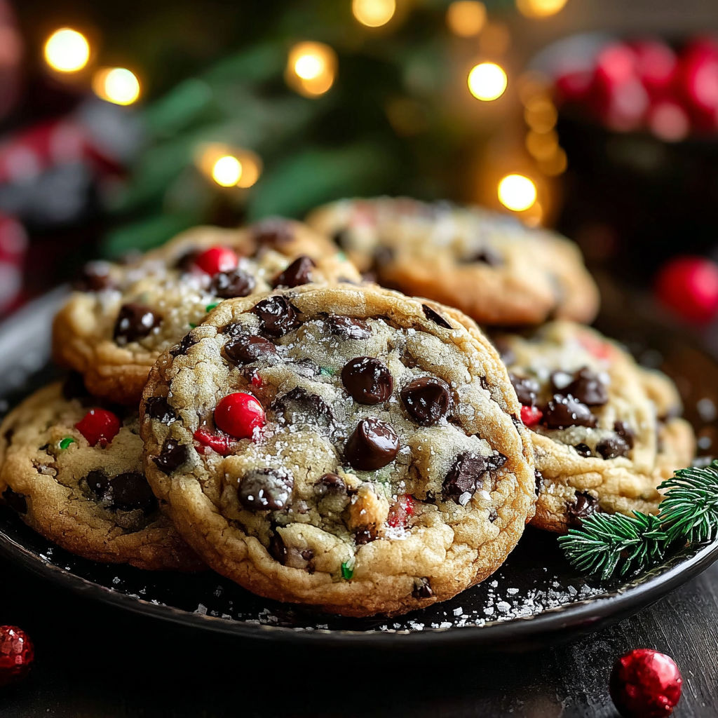 A plate of cookies with chocolate chips and red berries.