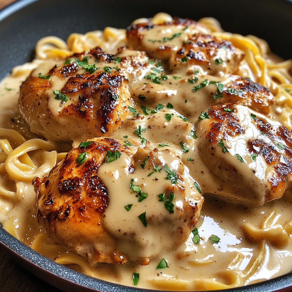 A plate of food with chicken and noodles.