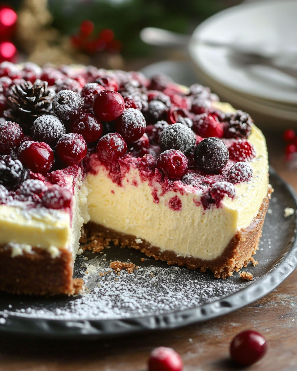 A slice of cake with berries on top.