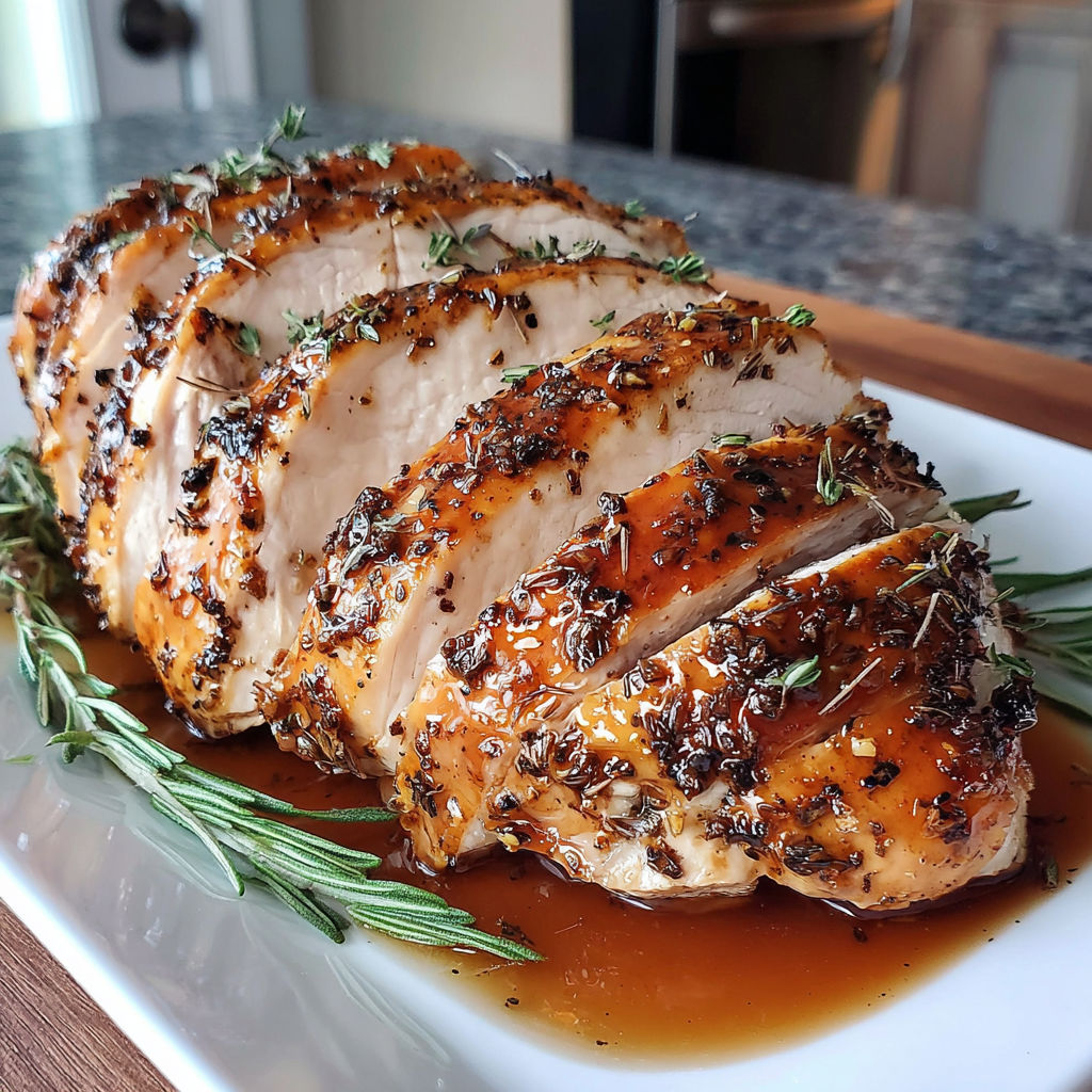 A plate of cooked turkey with herbs and spices.