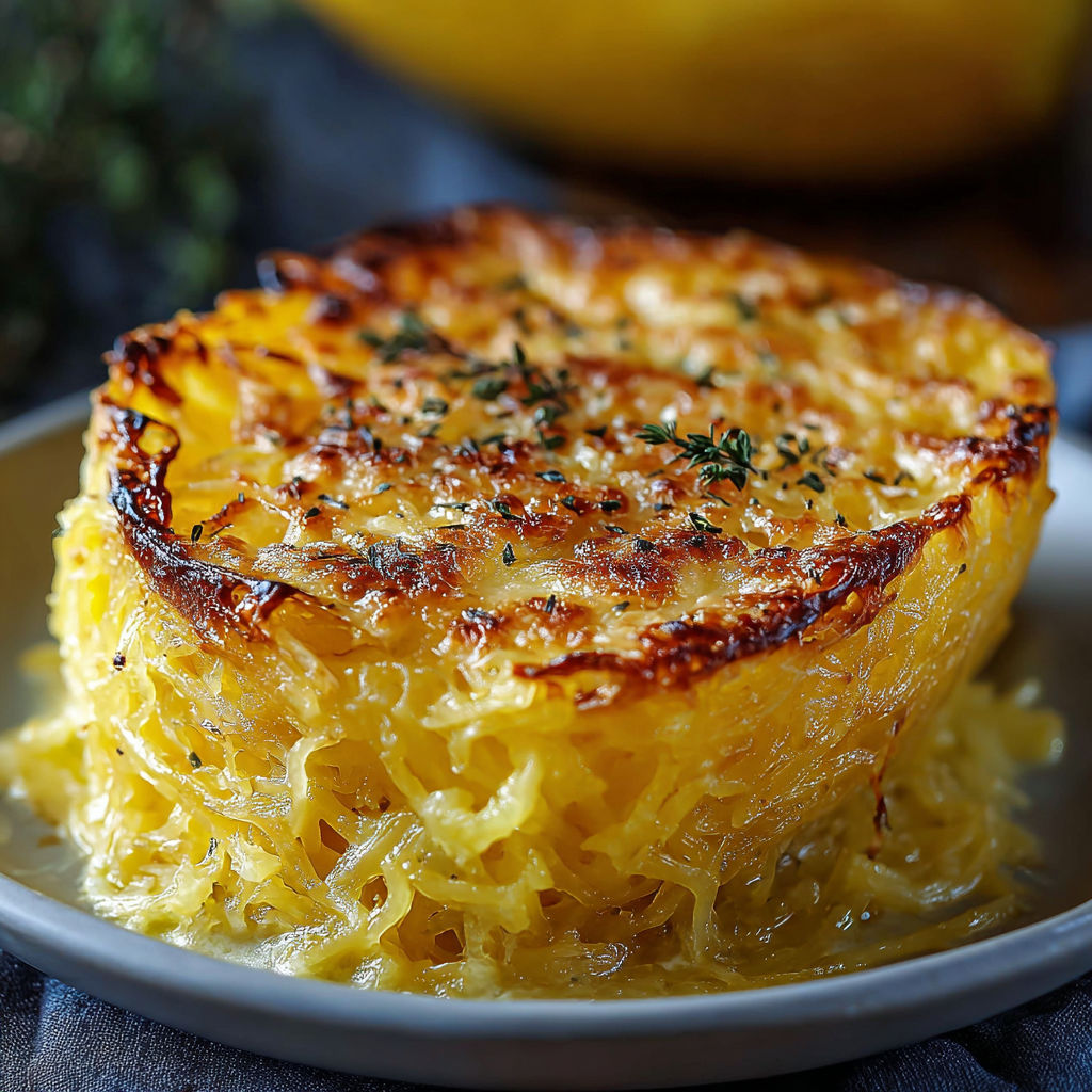 A dish of spaghetti squash au gratin.
