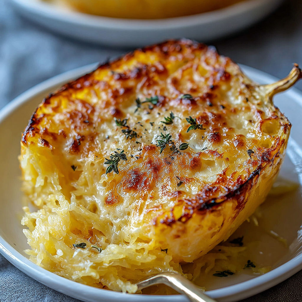 A delicious and healthy spaghetti squash au gratin.