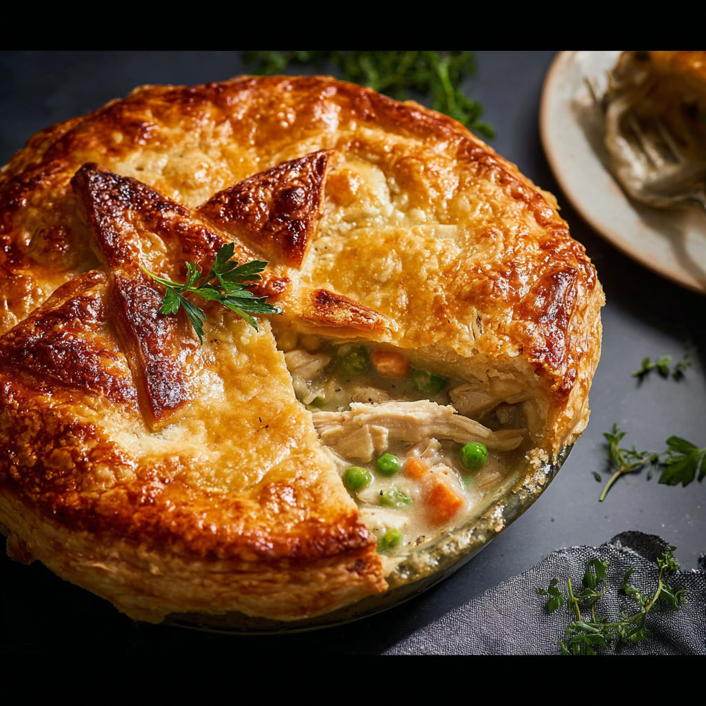 A slice of chicken pot pie.
