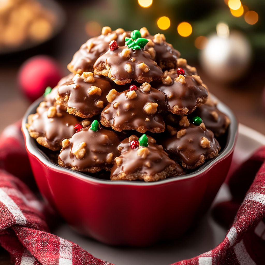 A bowl of chocolate covered cookies.