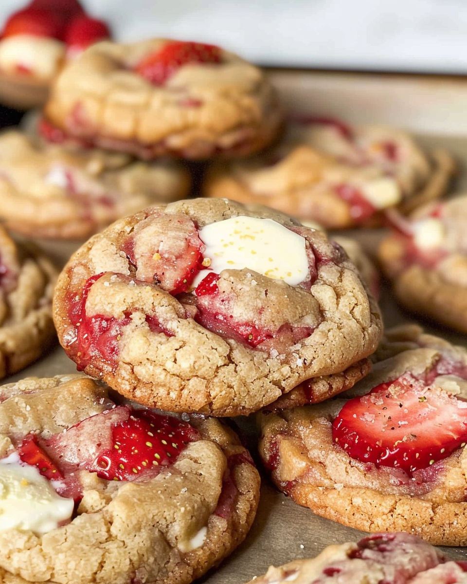 A plate of strawberry cheesecake cookies.