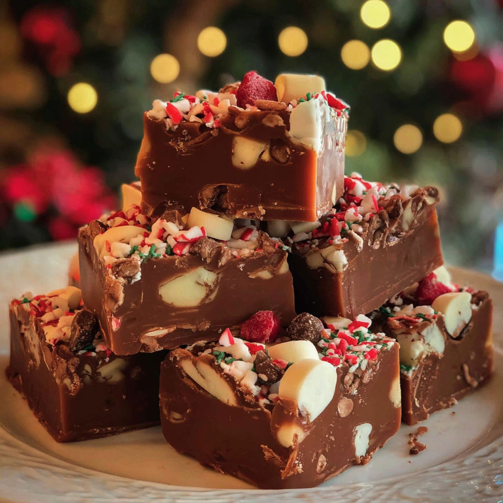 A stack of Christmas fudge bars