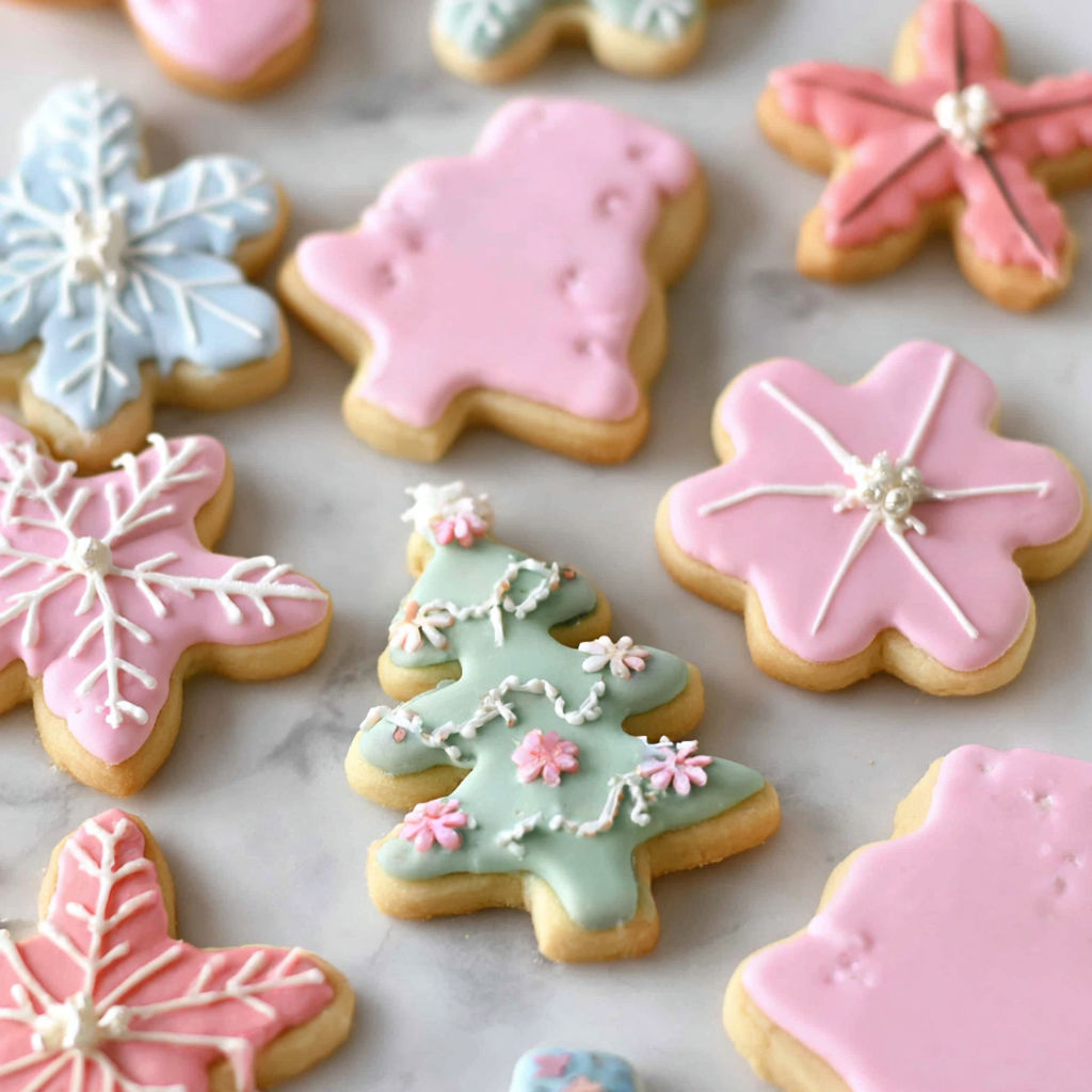 Rolled sugar cookie with pink and white icing.