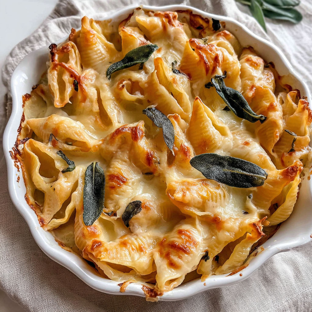 A bowl of pasta with cheese and herbs.