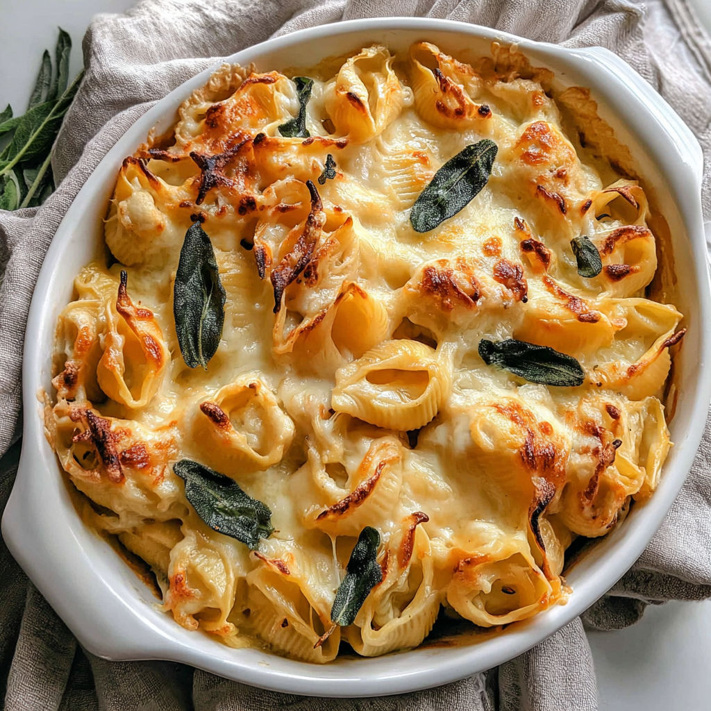 A bowl of pasta with cheese and herbs.