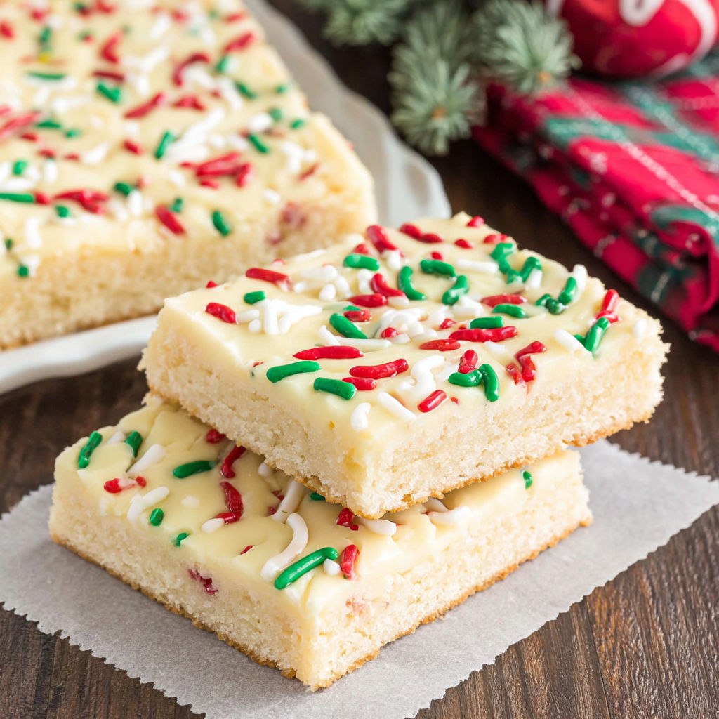 A stack of Christmas sugar cookie bars.