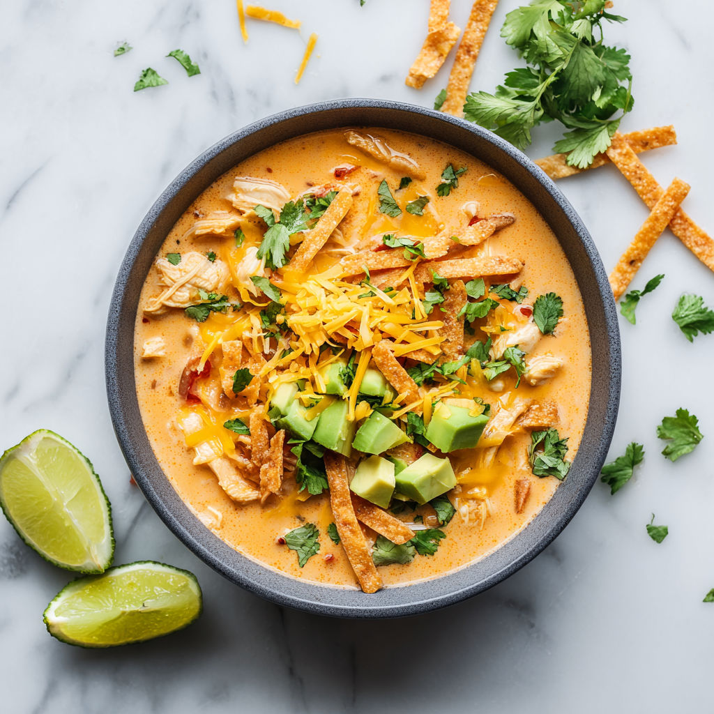 A bowl of chicken chili with chips on the side.
